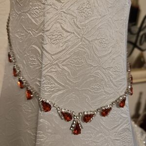 Elegant Silver and Red Teardrop Necklace